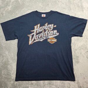 Harley Davidson Shirt Mens XL Navy Distressed Logo Biker Tee Cancun Stratman